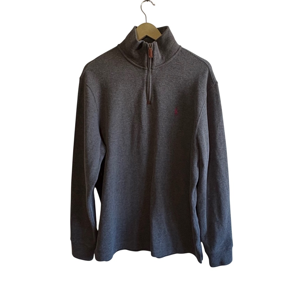 Polo Ralph Lauren Men's Large Gray 1/4 Zip Cotton Pullover Sweater Knit Neutral